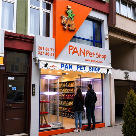 Pet Shop Alüminyum Cephe Giydirme ve Hareketli Mekanik Logo Uygulaması