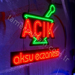 Eczane İsimli Açık Tabelası Havan Figürlü Led Tabela