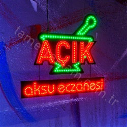 Eczane İsimli Açık Tabelası Havan Figürlü Led Tabela