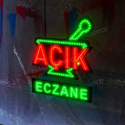Eczane Açık Tabelası Havan Figürlü Yeşil